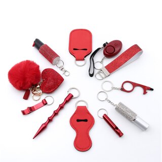 Schutzengel Set Pfefferspray + Alarm + Kubotan Rot