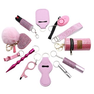 Schutzengel Set Pfefferspray + Alarm + Kubotan Rosa